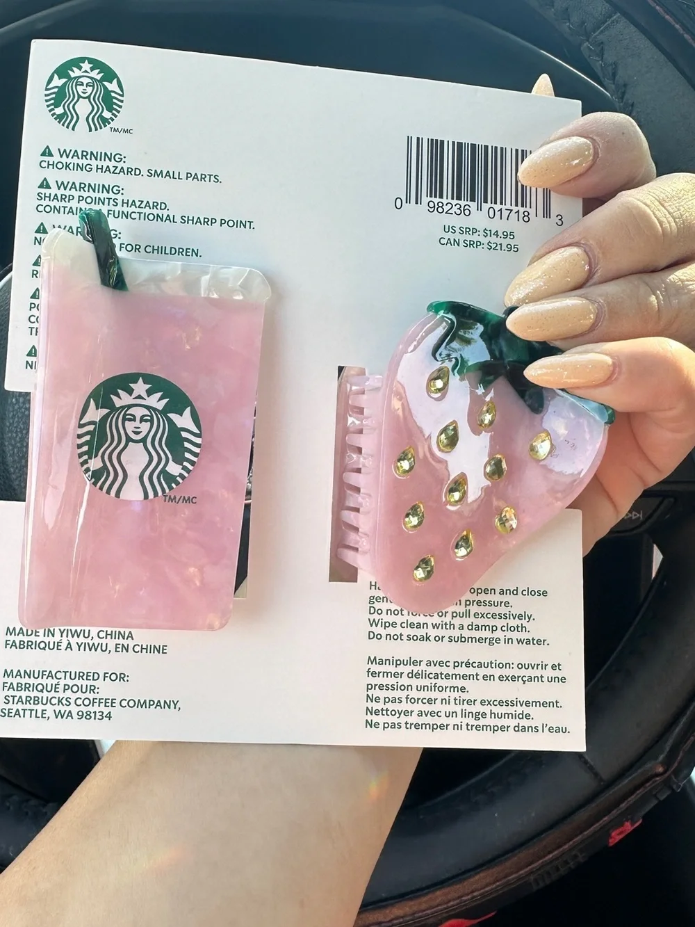 Starbucks Pink Strawberry & Cup Acetate Claw Clips